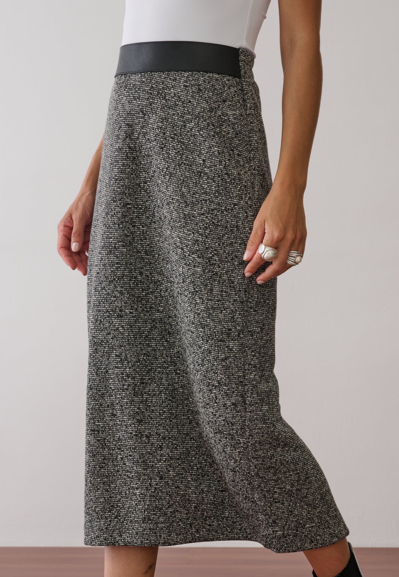 Saia Tweed Cós Couro