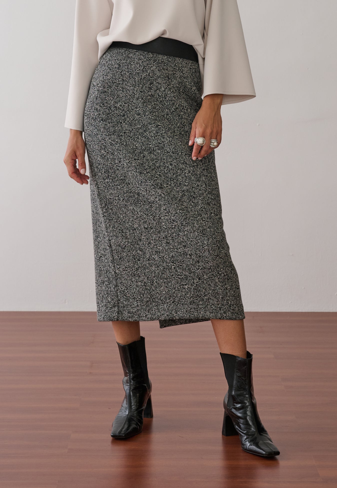 Saia Tweed Cós Couro