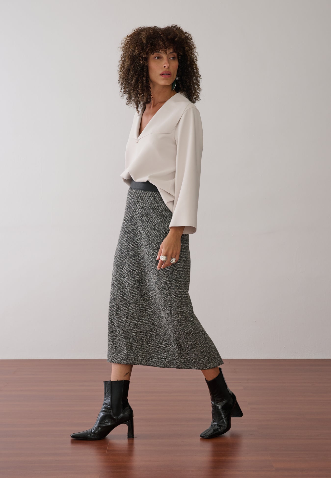 Saia Tweed Cós Couro