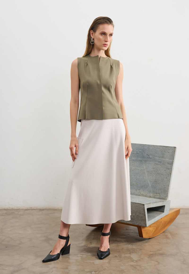 Saia Midi Bolso Lateral