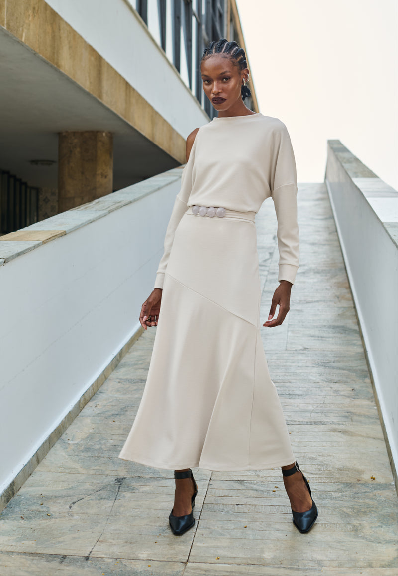 Saia Evasê com Faixa de Esferas