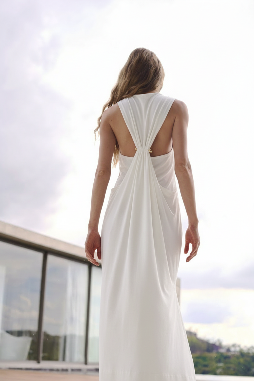 Vestido Midi Drapeado Costas