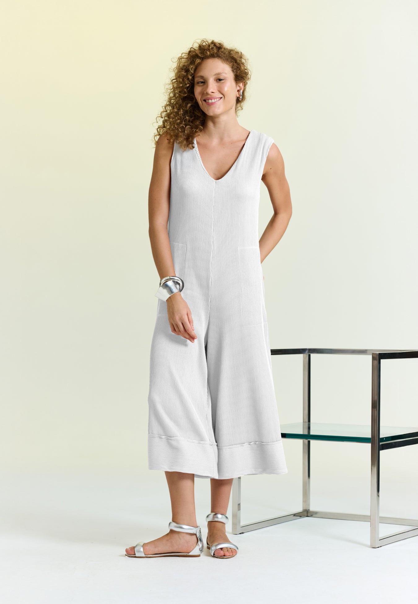 Macacão Decote V Plissê