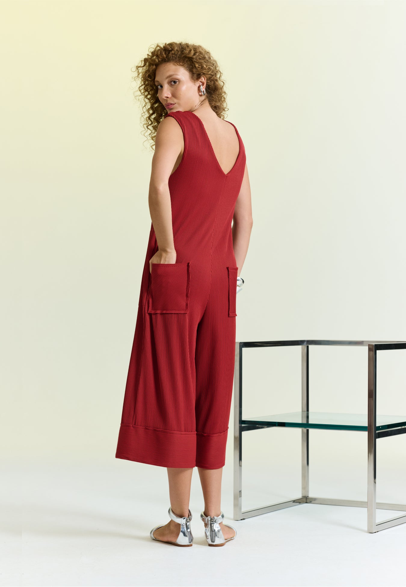 Macacão Decote V Plissê