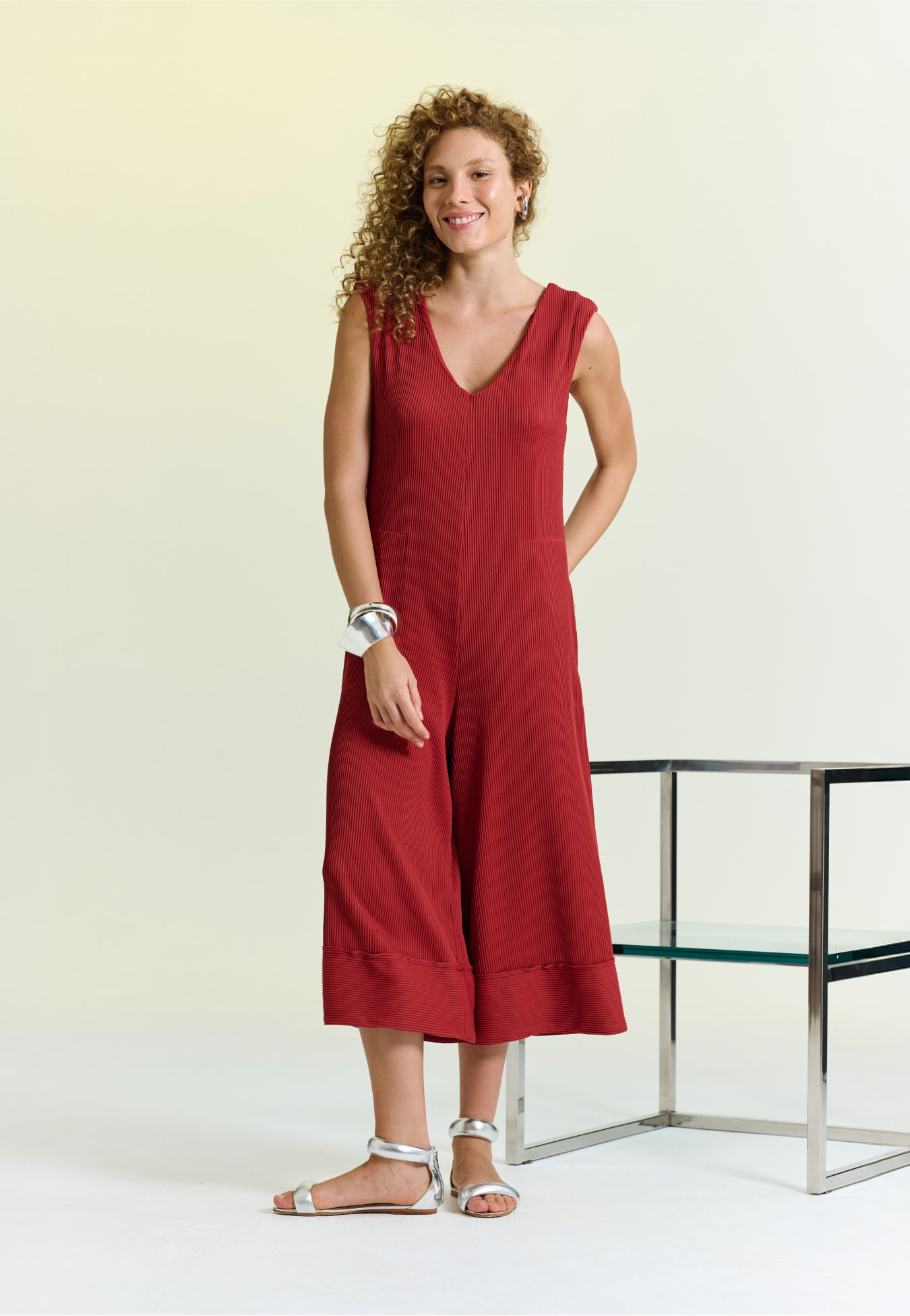 Macacão Decote V Plissê