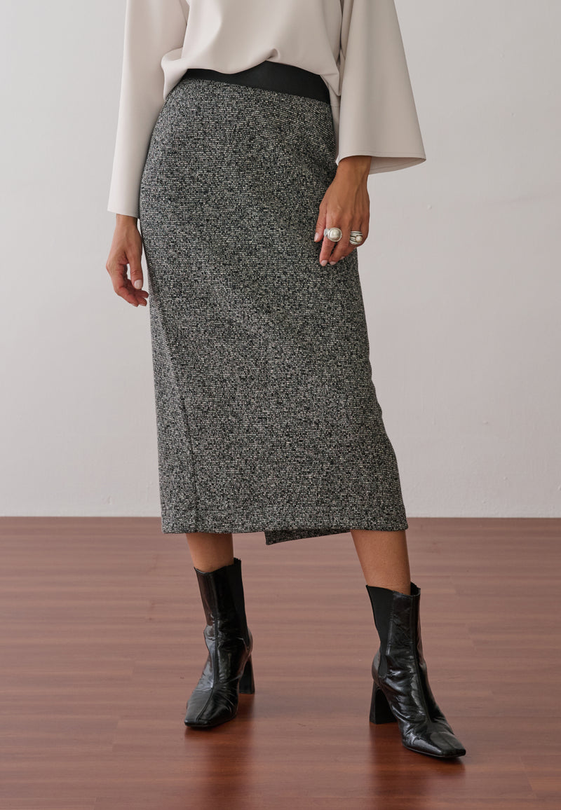 Saia Tweed Cós Couro