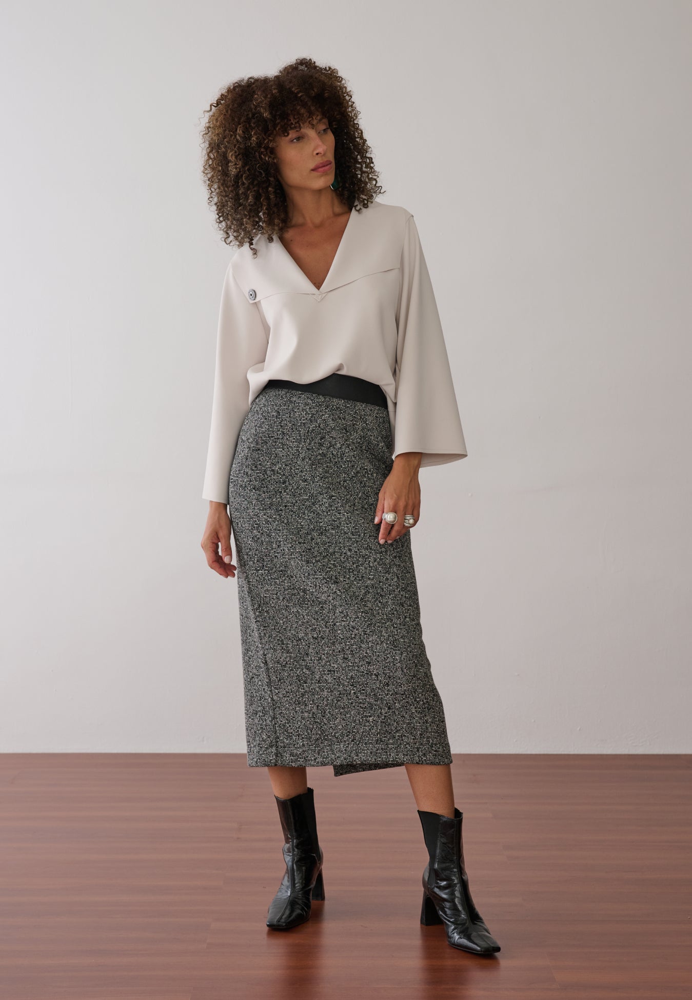 Saia Tweed Cós Couro