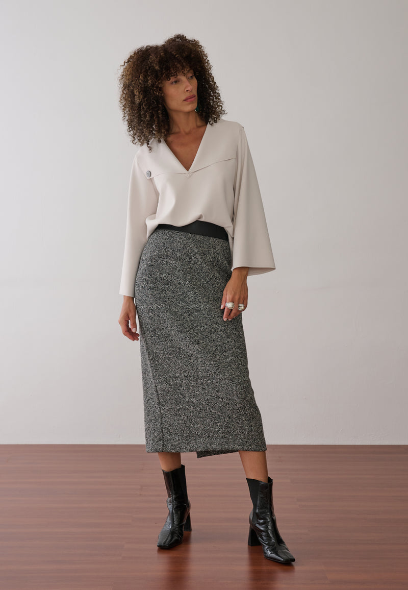 Saia Tweed Cós Couro
