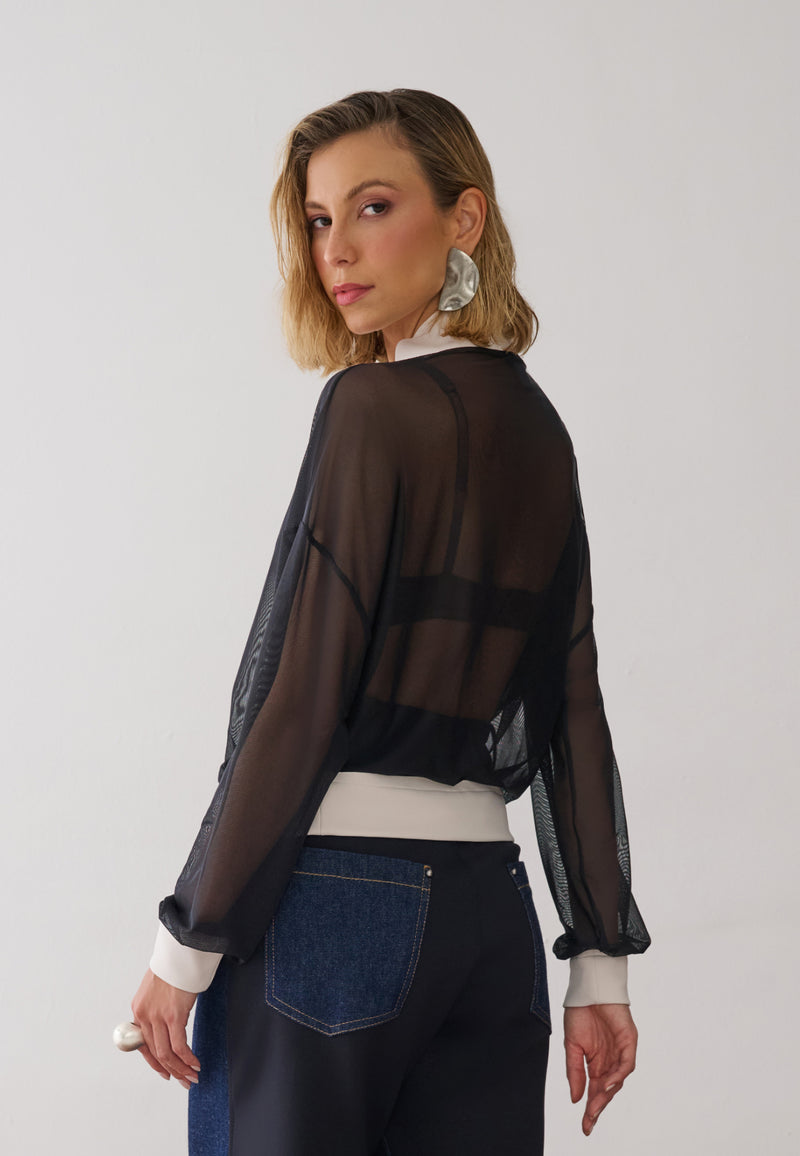 Blusa Tule Detalhes Tech