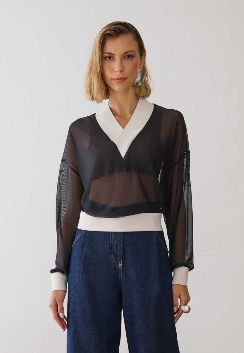 Blusa Tule Detalhes Tech