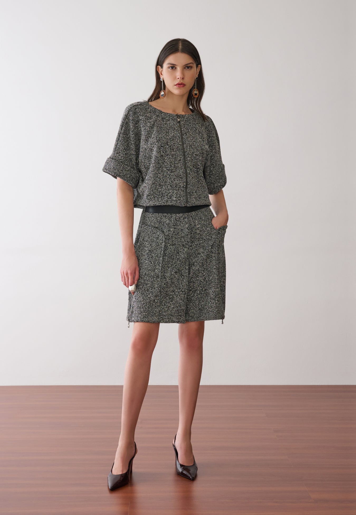 Bermuda Tweed Cós Couro