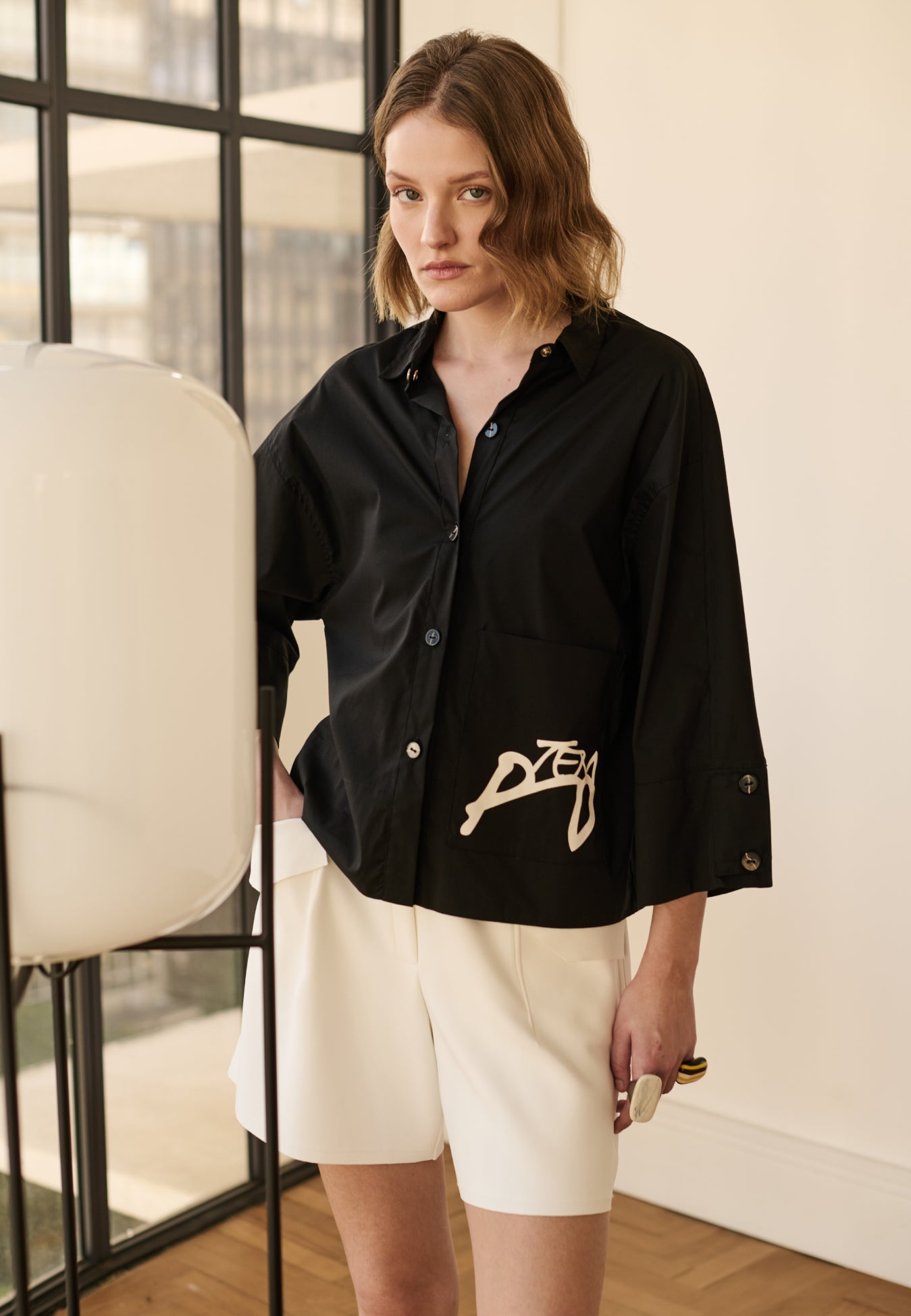 Camisa Boxy Tricoline Manga 3/4