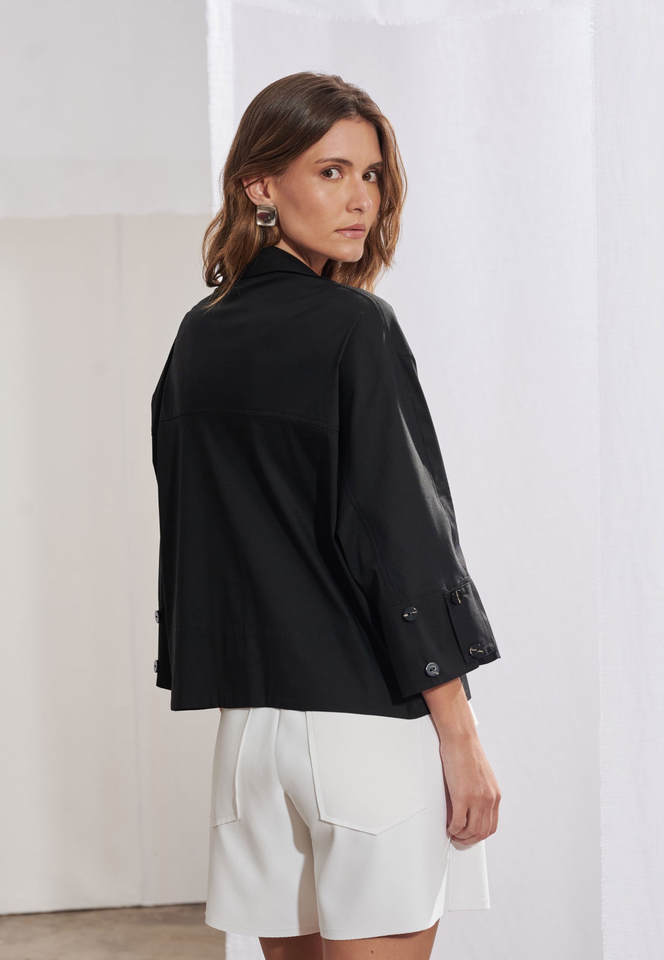 Camisa Boxy Tricoline Manga 3/4