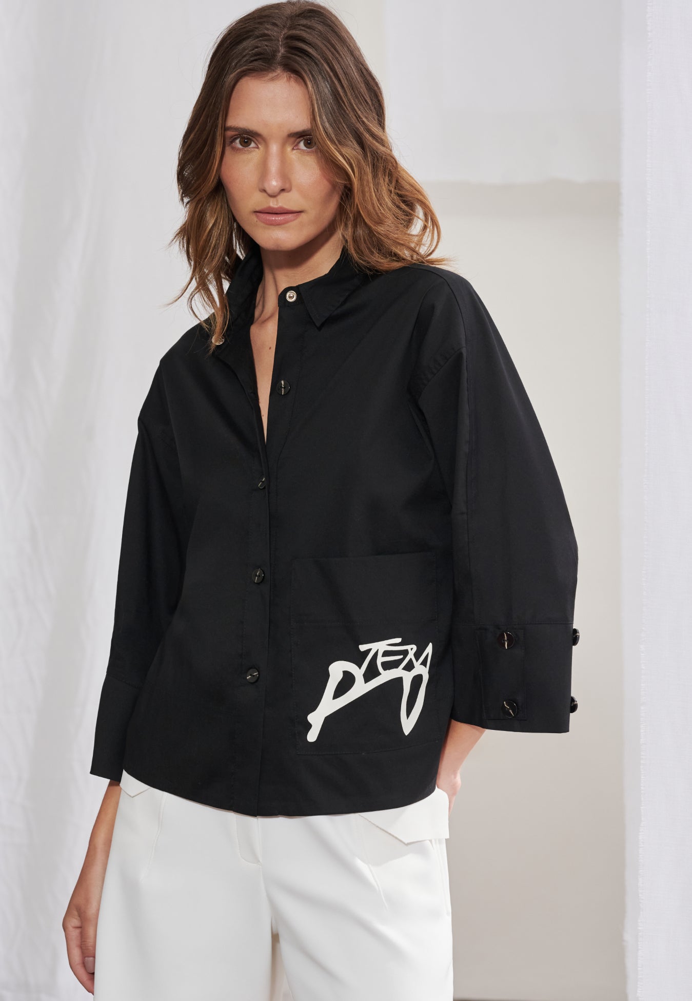 Camisa Boxy Tricoline Manga 3/4