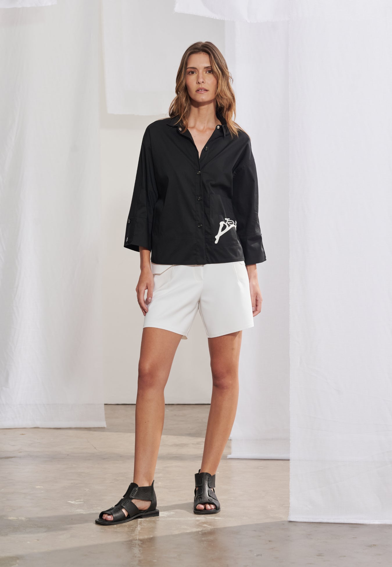 Camisa Boxy Tricoline Manga 3/4