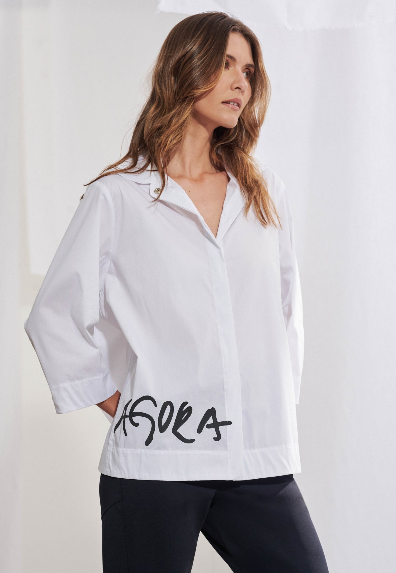 Camisa Evasê Tricoline Manga ¾