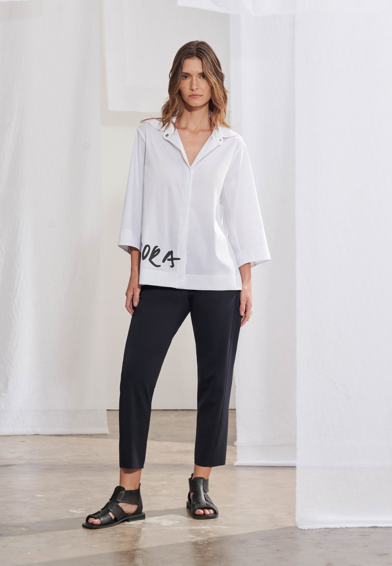 Camisa Evasê Tricoline Manga ¾