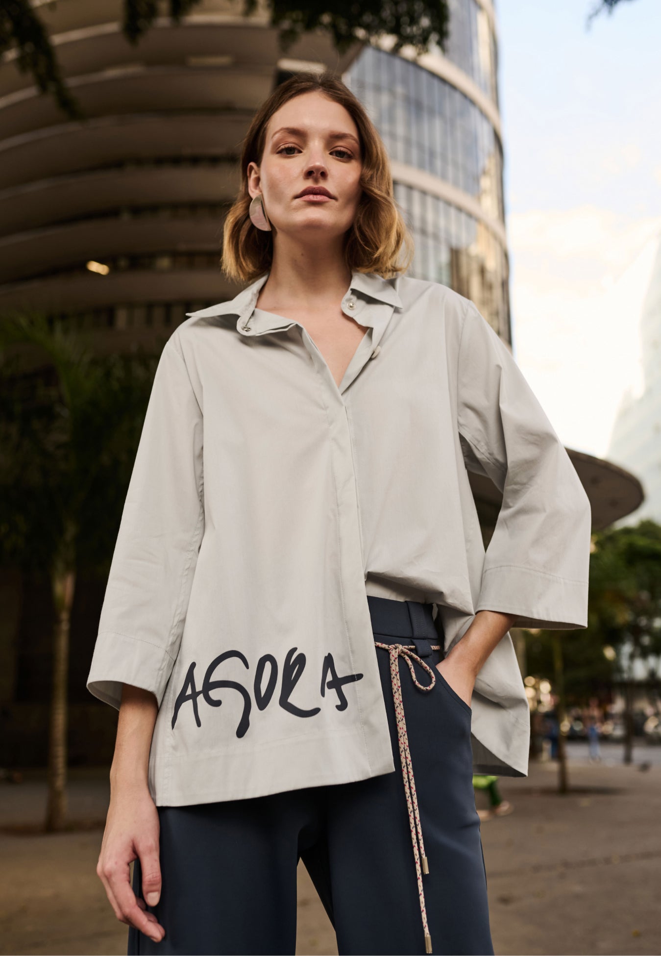 Camisa Evasê Tricoline Manga ¾