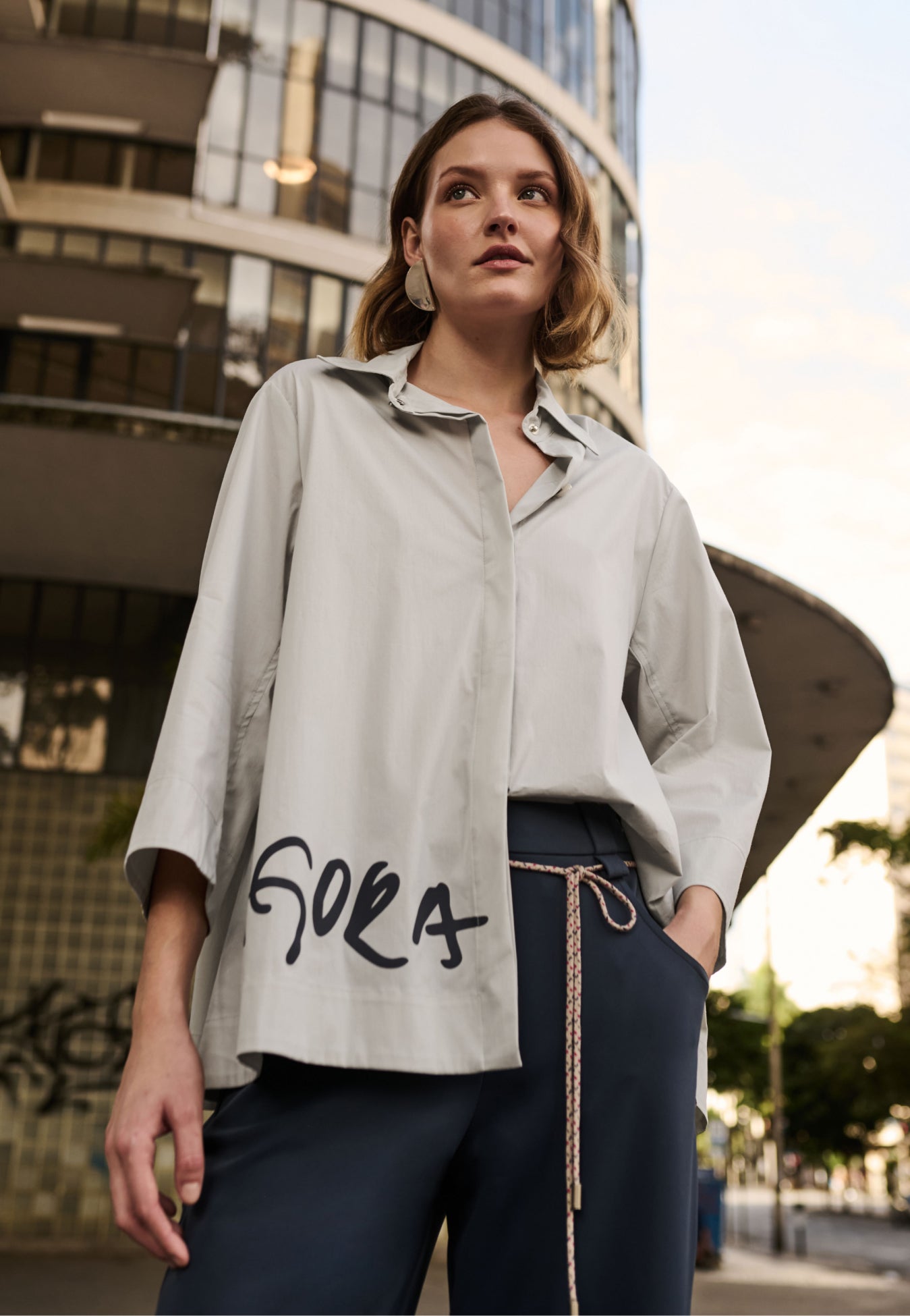 Camisa Evasê Tricoline Manga ¾