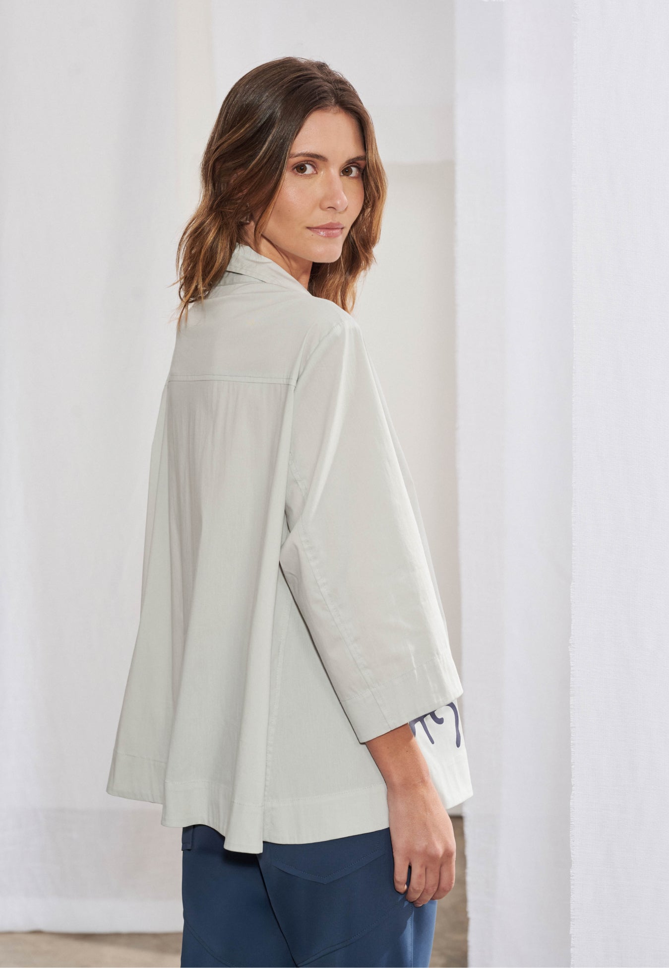 Camisa Evasê Tricoline Manga ¾