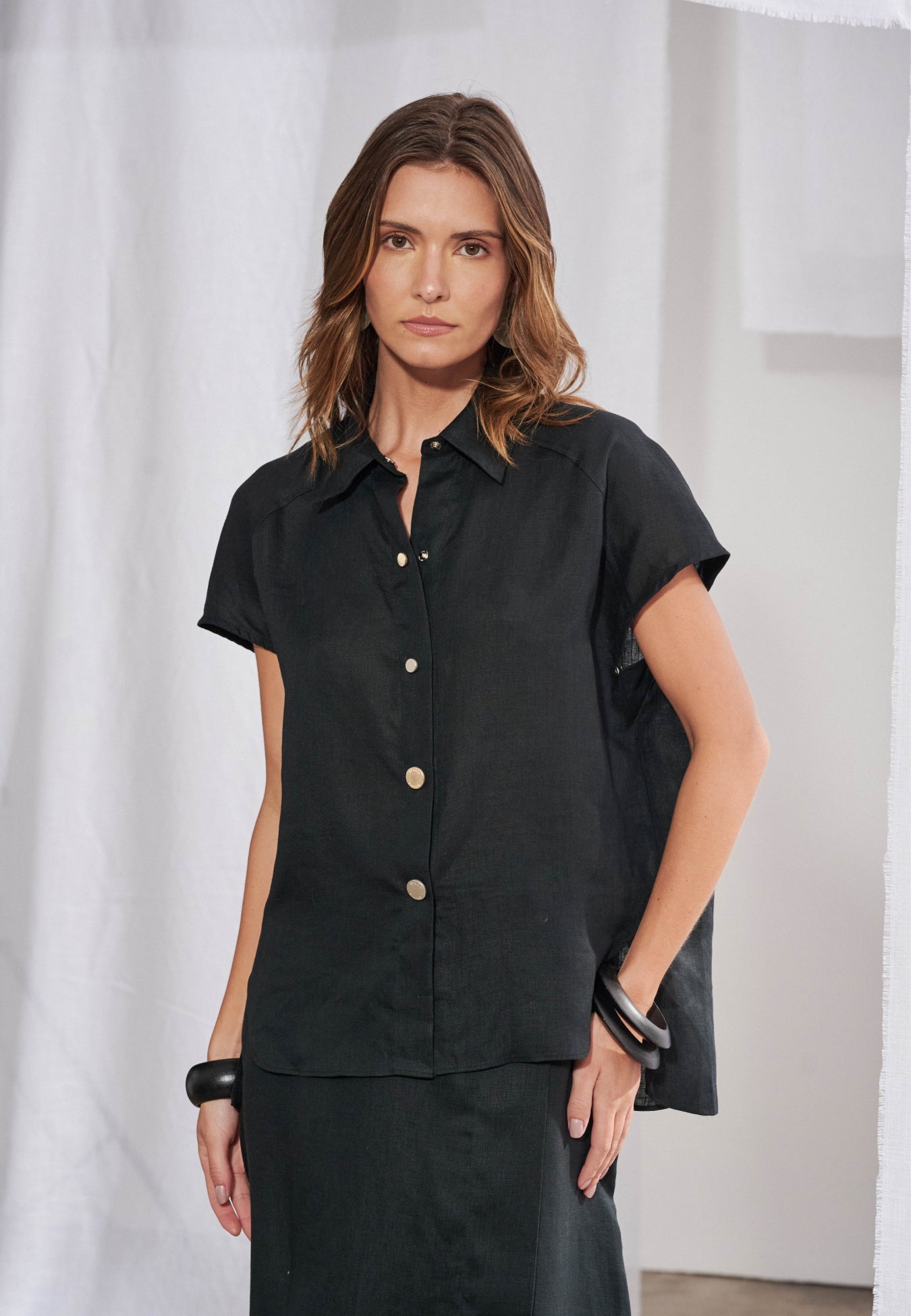 Camisa Linho Manga Japonesa