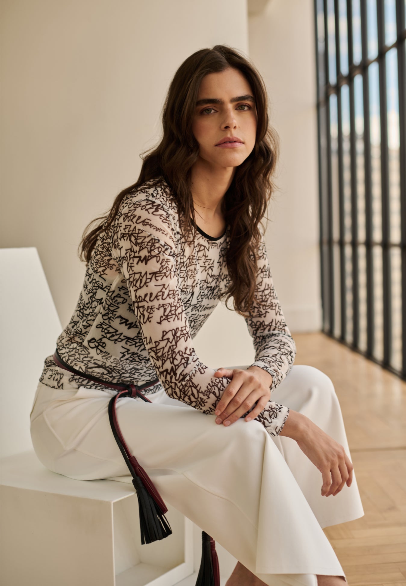 Blusa Tule Manga Longa Estampa